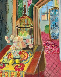 Interior, flowers and parrot