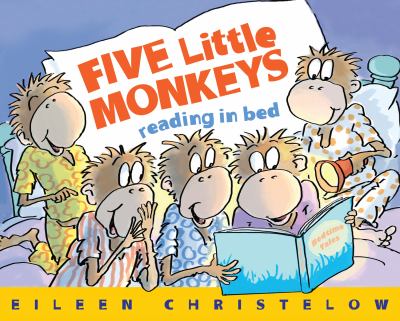 Five little monkeys reading in bed