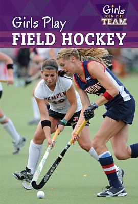 Girls play field hockey